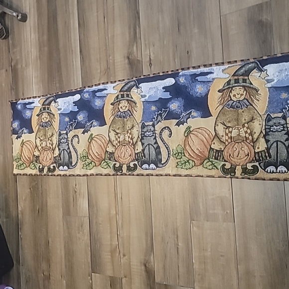 Halloween tapestry table runner 70 x 13 scarecrow black cat Fall Autumn witchy - Picture 3 of 5